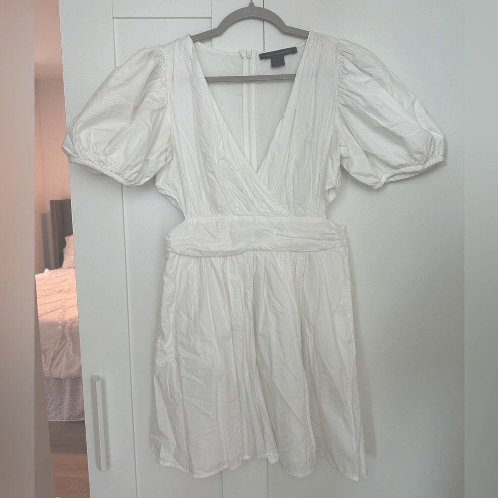 French Connection White Puff Sleeve Dress Size-8